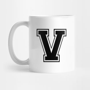 Initial Letter V - Varsity Style Design - Black text Mug